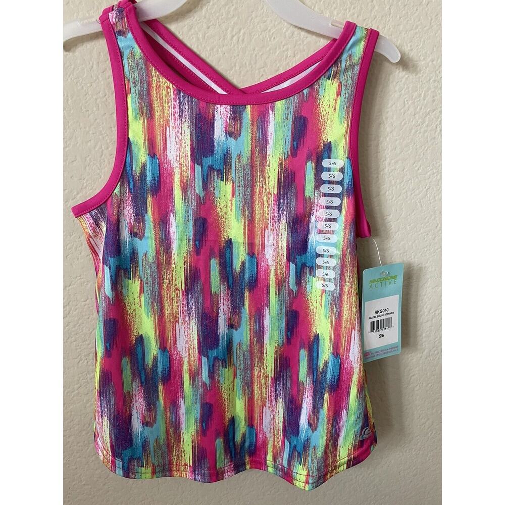 Skechers Active Turquoise Blue Pink Green Brush Girls' Sleeveless Top Size 5/6